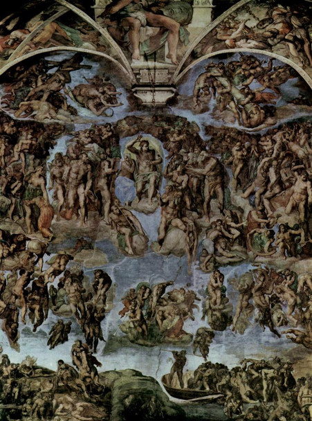 Michelangelo The Last Judgment Fresco Sistine Chapel Painting Poster Vatican City Religious Church Religion Sacred Stretched Canvas Art Wall Decor 16x24