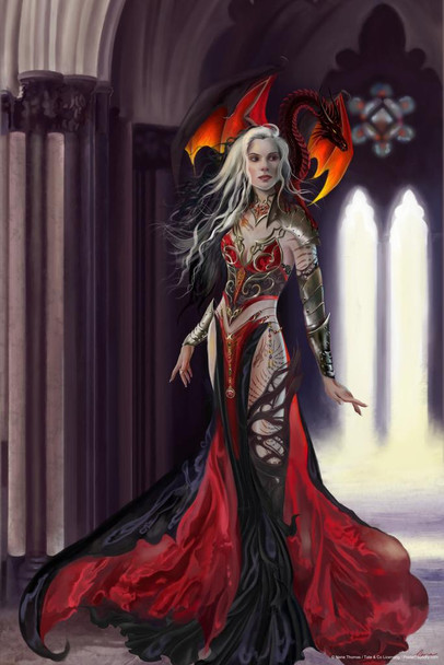Severeielle Goth Warrior by Nene Thomas Fantasy Poster Red Dragon On Shoulder Kingdom Stretched Canvas Art Wall Decor 16x24