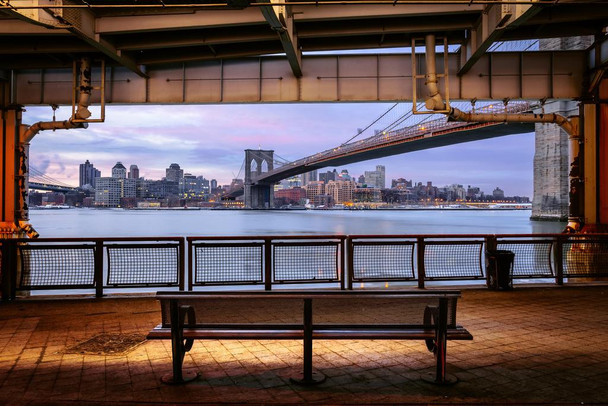 New York City and Brooklyn Bridge from Brooklyn Photo Print Stretched Canvas Wall Art 24x16 inch