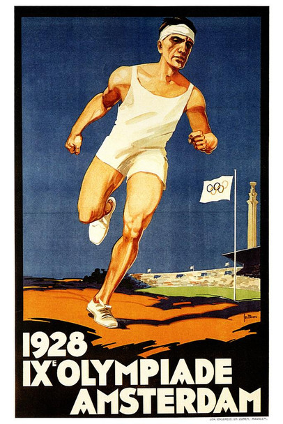 Olympiade Amsterdam 1928 Olympic Runner Running Marathon Sports Vintage Illustration Travel Stretched Canvas Art Wall Decor 16x24