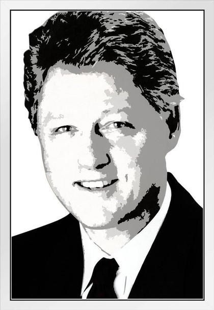 President William Jefferson Bill Clinton Pop Art Democratic Politics Politician POTUS BlacK White White Wood Framed Art Poster 14x20