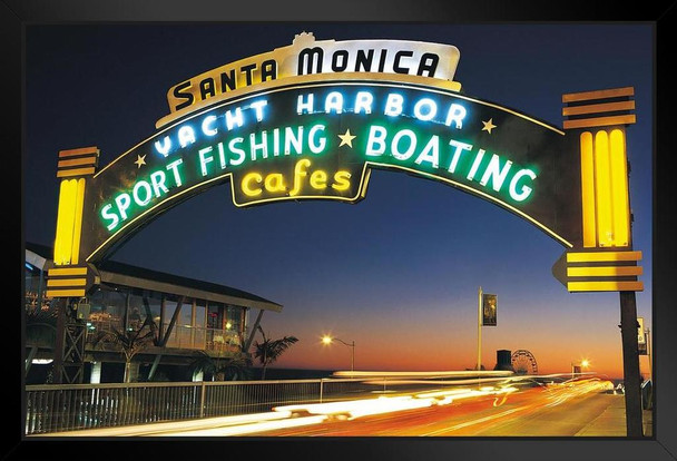 Santa Monica Yacht Harbour Sign Illuminated Los Angeles California Photo Photograph Art Print Stand or Hang Wood Frame Display Poster Print 13x9