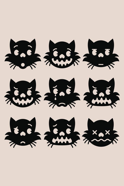Emotions of Kitty Black Skull Halloween Fantasy Cat Poster Funny Wall Posters Kitten Posters for Wall Funny Cat Poster Emo Cat Poster Dark Cartoon Stretched Canvas Art Wall Decor 16x24