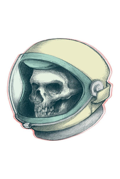 Astronaut Skull Retro Print Stretched Canvas Wall Art 16x24 inch