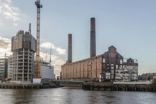 Lots Road Power Station London Architecture from the River Thames Photo Print Stretched Canvas Wall Art 24x16 inch