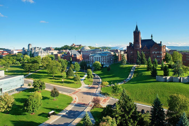 Syracuse University Campus with Crouse College Photo Print Stretched Canvas Wall Art 24x16 inch