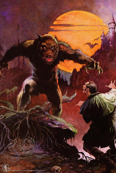 Wolfman by Frank Frazetta Retro Horror Comic Book Magazine Spooky Scary Halloween Decorations Stretched Canvas Art Wall Decor 16x24