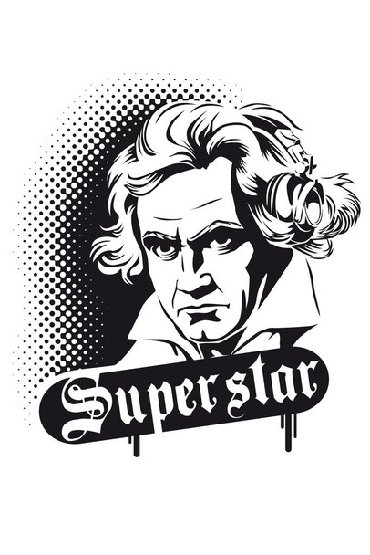 Beethoven Superstar German Composer and Pianist Illustration Print Stretched Canvas Wall Art 16x24 inch