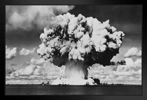 Nuclear Bomb Explosion Baker Day Test B&W Photo Photograph Art Print Stand or Hang Wood Frame Display Poster Print 13x9