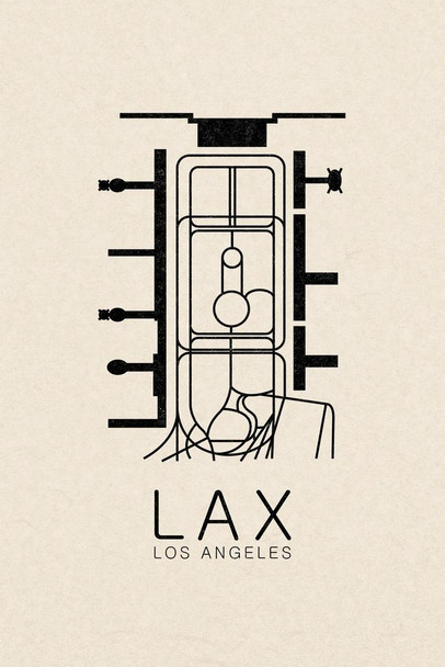 LAX Los Angeles Airport Map Art Airport Terminal Map California Stylized Airport Layout LAX Call Letters Code Stretched Canvas Art Wall Decor 16x24