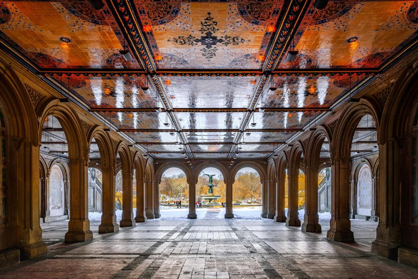 Bethesda Terrace Central Park New York City NYC Manhattan Photo Print Stretched Canvas Wall Art 24x16 inch