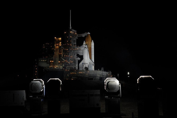 Space Shuttle Discovery Launch Pad Nighttime Orbiter Vehicle Spacecraft Photograph Stretched Canvas Wall Art 16x24 inch