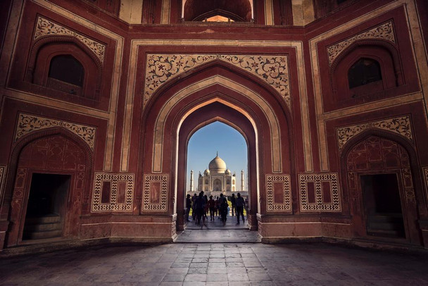 Taj Mahal Seen Through the Taj Mahal Mosque Doors Archway Photo Print Stretched Canvas Wall Art 24x16 inch