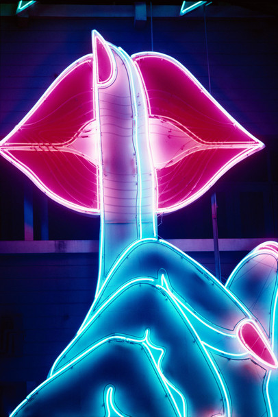 Ssshhhh Be Quiet Finger on Lips Neon Light Sign Photo Photograph Home Office Trippy Room Decor Bar UV Reactive Blacklight Black Light Cool Wall Decor Art Print Poster 12x18