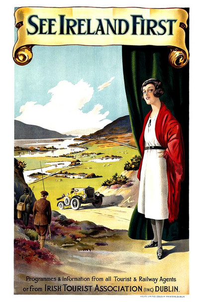 See Ireland First Irish Tourist Association Dublin Train Railway Vintage Illustration Travel Stretched Canvas Art Wall Decor 16x24