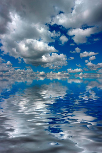 Fluffy Cumulus Clouds Reflecting in Water on Sunny Day Photo Print Stretched Canvas Wall Art 16x24 inch