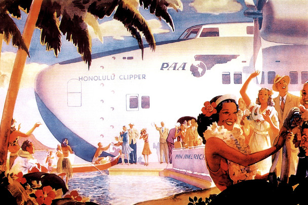 Pan American Airlines Honolulu Clipper Hawaii Tropical Vintage Travel Cool Wall Decor Art Print Poster 12x18