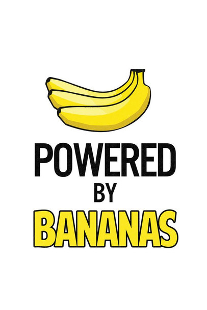 Powered By Bananas White With Yellow Stretched Canvas Wall Art 16x24 inch
