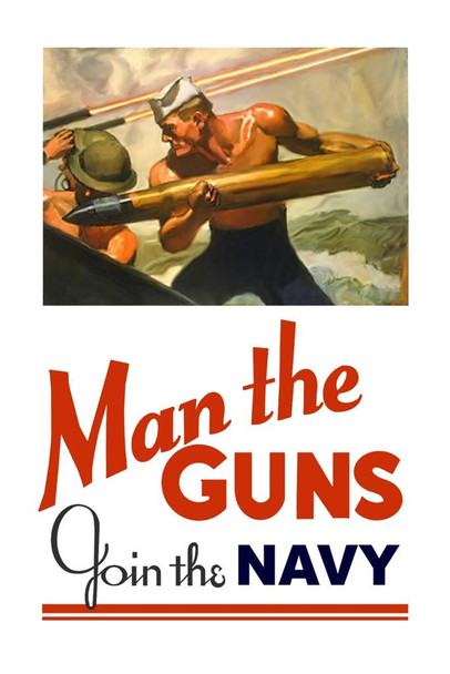 Man the Guns Join The Navy Vintage World War II Reprint Stretched Canvas Wall Art 16x24 inch