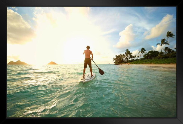 Man on Paddle Board in Ocean Photo Photograph Art Print Stand or Hang Wood Frame Display Poster Print 13x9