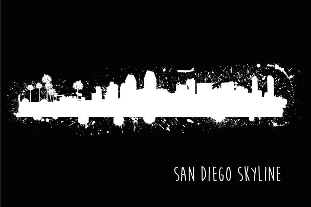 San Diego California Paint Splat Black and White B&W Skyline Print Stretched Canvas Wall Art 24x16 inch