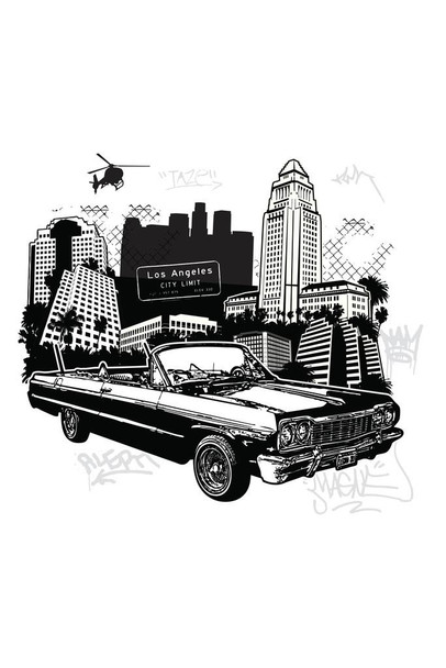 This Ones For My Homies Los Angeles California Urban Symbols B&W Print Stretched Canvas Wall Art 16x24 inch