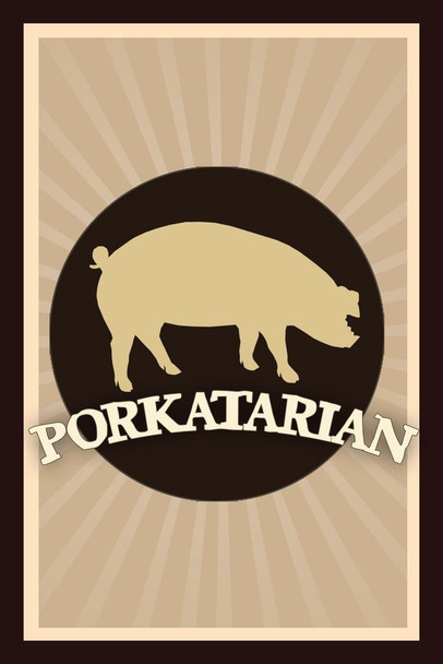 Porkatarian Barbecue BBQ Smoking Pig Hog Foody Cooking Brown Color Burst Stretched Canvas Wall Art 16x24 inch