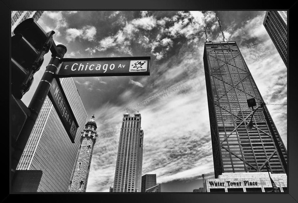 Chicago Michigan Avenue Street Sign Chicago Illinois Black and White Photo Photograph Art Print Stand or Hang Wood Frame Display Poster Print 13x9
