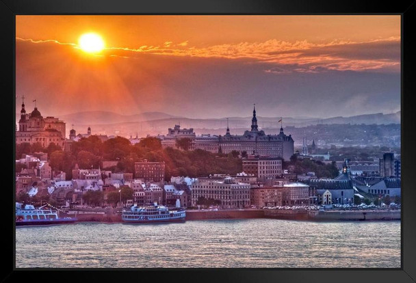 Beautiful Sunset Over Quebec City Waterfront Canada Photo Photograph Art Print Stand or Hang Wood Frame Display Poster Print 13x9