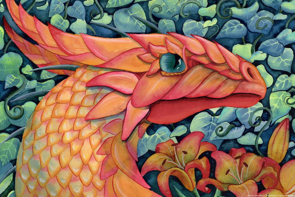 Summers Peaceful Repose by Carla Morrow Orange Dragon Face Portrait Fantasy Stretched Canvas Art Wall Decor 16x24