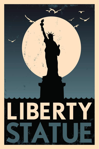 Statue of Liberty Retro Travel Stretched Canvas Wall Art 16x24 inch