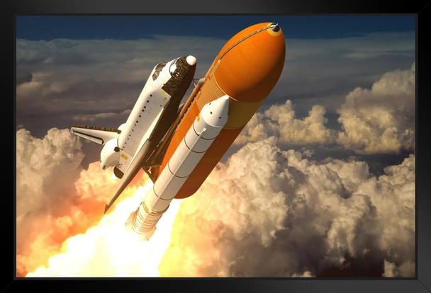 Space Shuttle Launch Blasting Through Clouds Rendering Photo Art Print Stand or Hang Wood Frame Display Poster Print 13x9