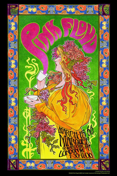 Pink Floyd Marquee 66 Bob Masse Music Concert Retro Vintage Style Psychedelic Trippy Stretched Canvas Art Wall Decor 16x24