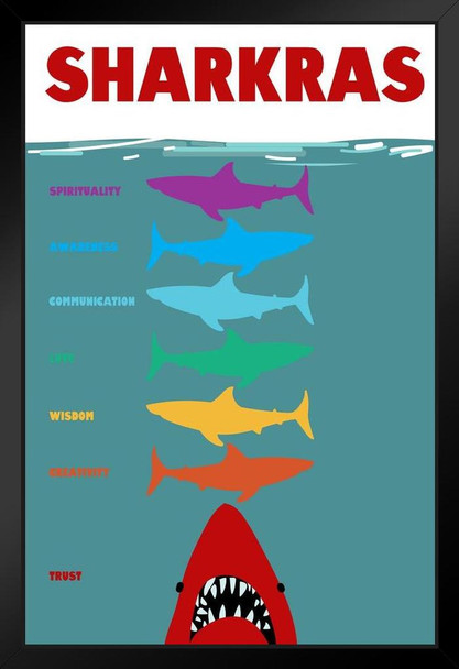Sharkras Shark Chakras Funny Humor Shark Posters For Walls Shark Pictures Cool Sharks Of The World Poster Shark Wall Decor Ocean Poster Parody Art Print Stand or Hang Wood Frame Display 9x13