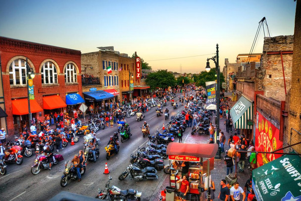 Motorcycle Rally on Sixth Street Austin Texas Photo Print Stretched Canvas Wall Art 24x16 inch