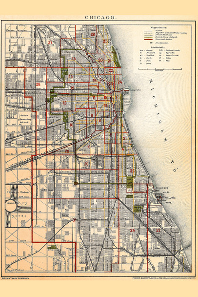 City of Chicago Illinois Historic Antique Style Map Cool Wall Decor Art Print Poster 12x18