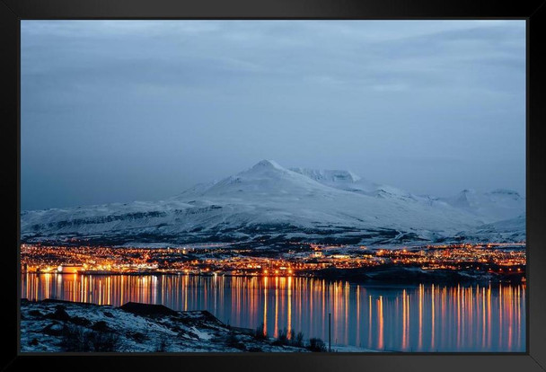 Akureyri City View at Sunset Northern Iceland Photo Photograph Art Print Stand or Hang Wood Frame Display Poster Print 13x9