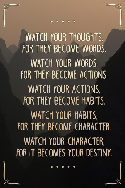 Watch Your Thoughts Mountains Photo Motivational Inspirational Kindness Quote Inspire Quotation Gratitude Positivity Motivate Sign Word Art Good Vibes Empathy Stretched Canvas Art Wall Decor 16x24