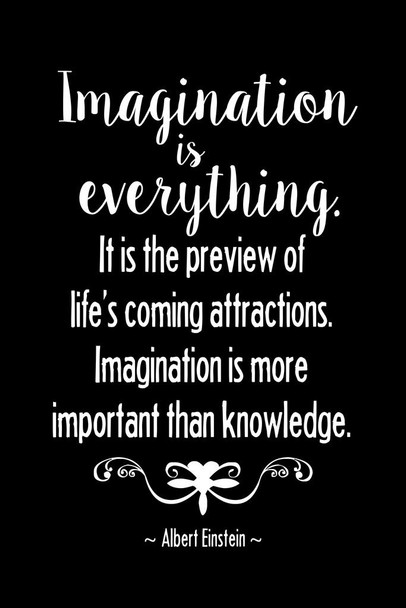 Albert Einstein Imagination Is Everything Lifes Coming Attractions Motivational Black Stretched Canvas Wall Art 16x24 inch