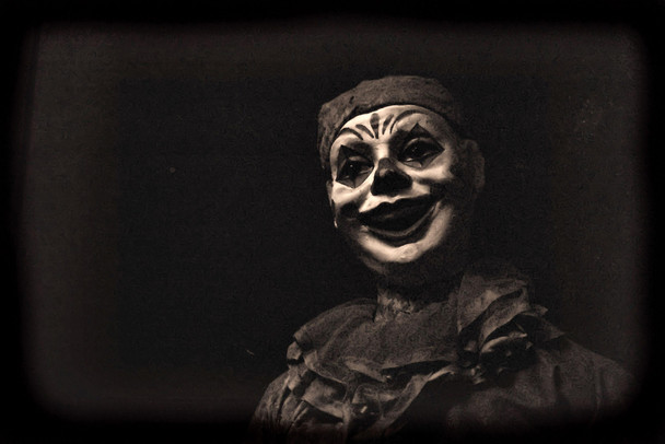 Creepy Carnival Clown Black and White B&W Photo Photograph Spooky Scary Halloween Decorations Cool Wall Decor Art Print Poster 18x12