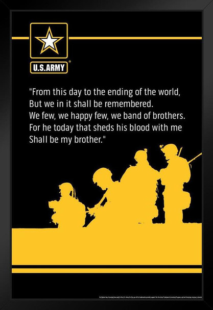 US Army We Band of Brothers Quote Airborne USA Army Family American Military Veteran Motivational Patriotic Officially Licensed Black Wood Framed Art Poster 14x20