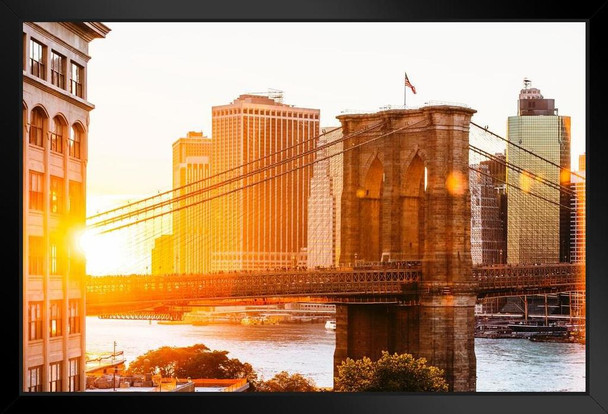 Sunset over Brooklyn Bridge New York City Photo Photograph Art Print Stand or Hang Wood Frame Display Poster Print 13x9