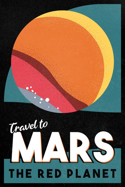 Mars The Red Planet Retro Fantasy Travel Space Solar System Science Kids Map Galaxy Classroom Chart Earth Pictures Outer Planets Hubble Astronomy Nasa Milky Way Stretched Canvas Art Wall Decor 16x24