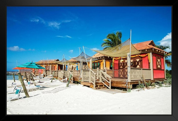 Colorful Beach Cabanas in the Caribbean Photo Photograph Art Print Stand or Hang Wood Frame Display Poster Print 13x9