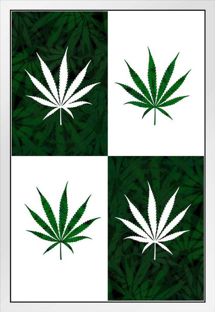 Marijuana Leaf Pop White Wood Framed Poster 14x20