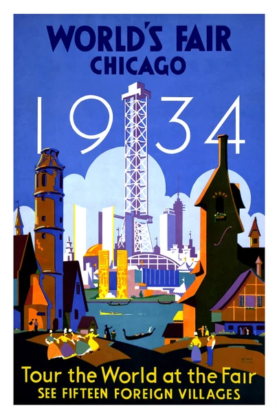 Chicago World Fair 1934 Visit Illinois Vintage Illustration Travel Cool Wall Art Print Poster 12x18