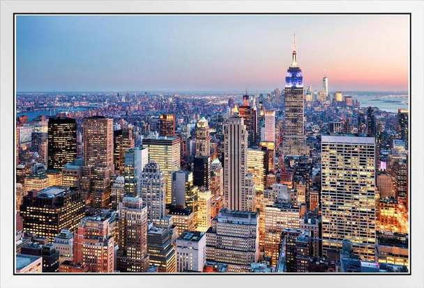 Empire State Building New York City NYC Skyline Photo Photograph White Wood Framed Poster 20x14