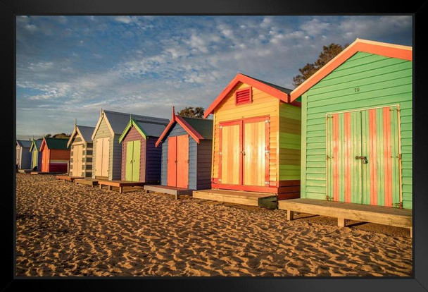 Colorful Bathing Boxes in a Row Brighton Beach South Australia Photo Photograph Art Print Stand or Hang Wood Frame Display Poster Print 13x9