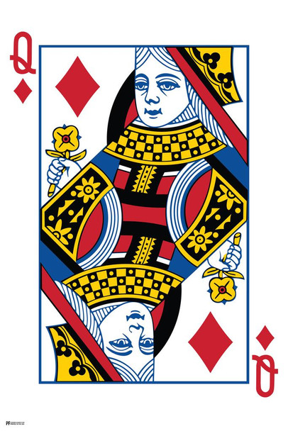 Laminated Queen of Diamonds Playing Card Art Poker Room Game Room Casino Gaming Face Card Blackjack Gambler Poster Dry Erase Sign 12x18