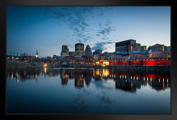 Old Montreal Skyline at Blue Hour Summertime Quebec Canada Photo Photograph Art Print Stand or Hang Wood Frame Display Poster Print 13x9